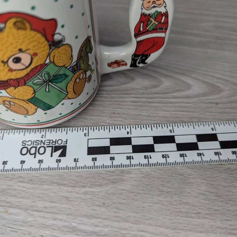 Vintage Enesco Christmas Teddy Ceramic Coffee Mug w/Santa 